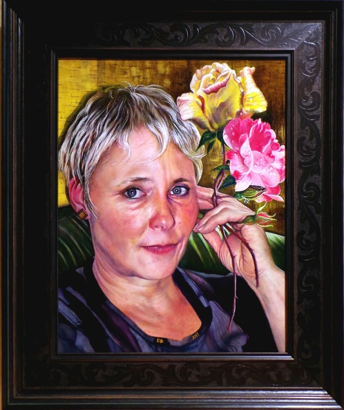 Peter Dudkowiak, Liane mit Rosen Kopfporträt, 2017, 43 x 53 cm mit Rahmen, 39 x 49 cm, Mdf-Platte_20120301_194757.jpg