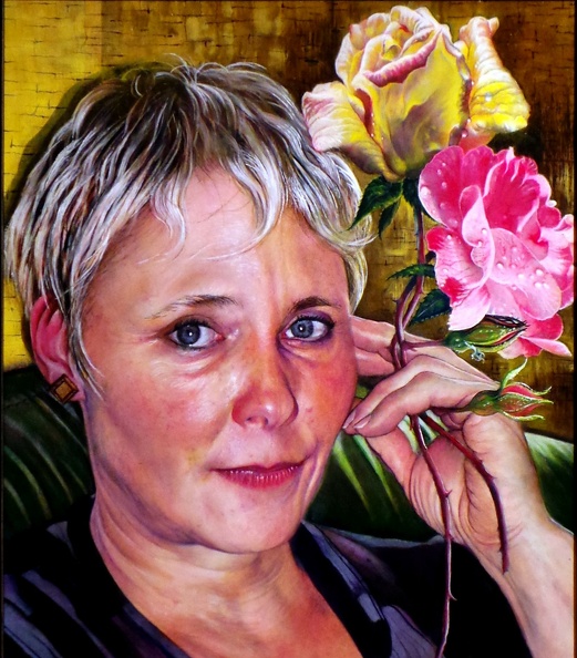 Peter Dudkowiak, Liane mit Rosen Kopfporträt, 2017, Öl in altmeisterlicher Schichtenmalerei, 39 x 49 cm, Mdf-Platte_2 358.jpg